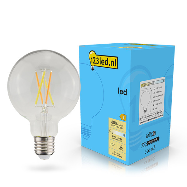 Dimbare bollamp filament WarmGlow E27 Bollamp E27 grote fitting 123led LED lamp E27 Globe G95 Dim to Warm Filament 2200 2700K Dimbaar 7W 60W 123led